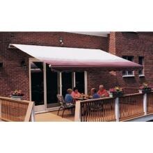Sunsetter Pro Motorized Awning (16 Ft / Burgundy Stripe) With Traditional Laminated Fabric With Left Mounted Motor And Wall Bracket