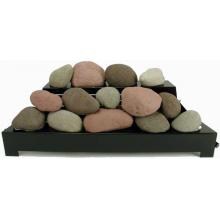 Rasmussen 30-Inch Brown/Natural/Adobe Red ALTERNA See-Thru FireStone Set With Vent Free Natural Gas Black Chassis Burner - Variable Flame Remote image