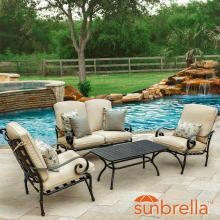 Elysian 4 Piece Patio Conversation Set W/ Loveseat & Sunbrella Canvas Antique Beige Cushions By Lakeview Outdoor Designs image
