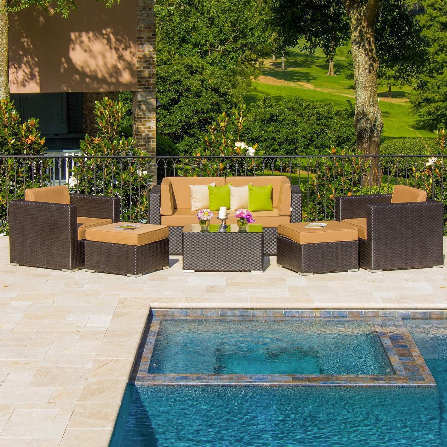 Avery Island 7 Piece Resin Wicker Patio Sectional Seating Set By