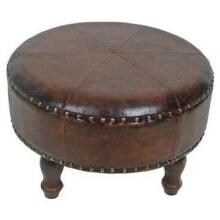 Faux Leather Large Round Stool - Brown Finish - YWLF-2523-BR image