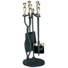 UniFlame 5-Piece Black Wrought Iron And Polished Brass Stove Set With Ball Handles - F-3083 image