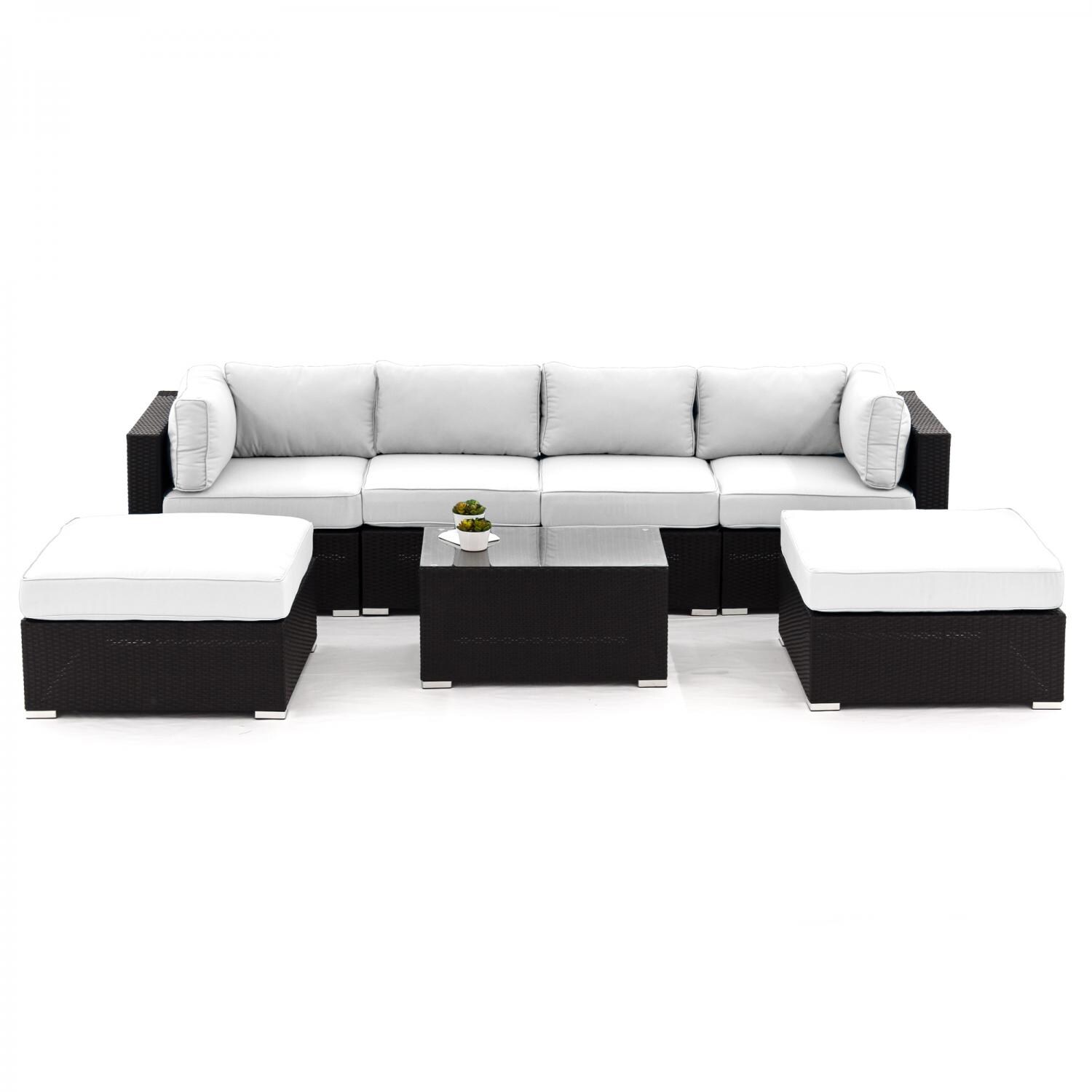 Avery Island 7 Piece Resin Wicker Patio Sectional Seating Set With