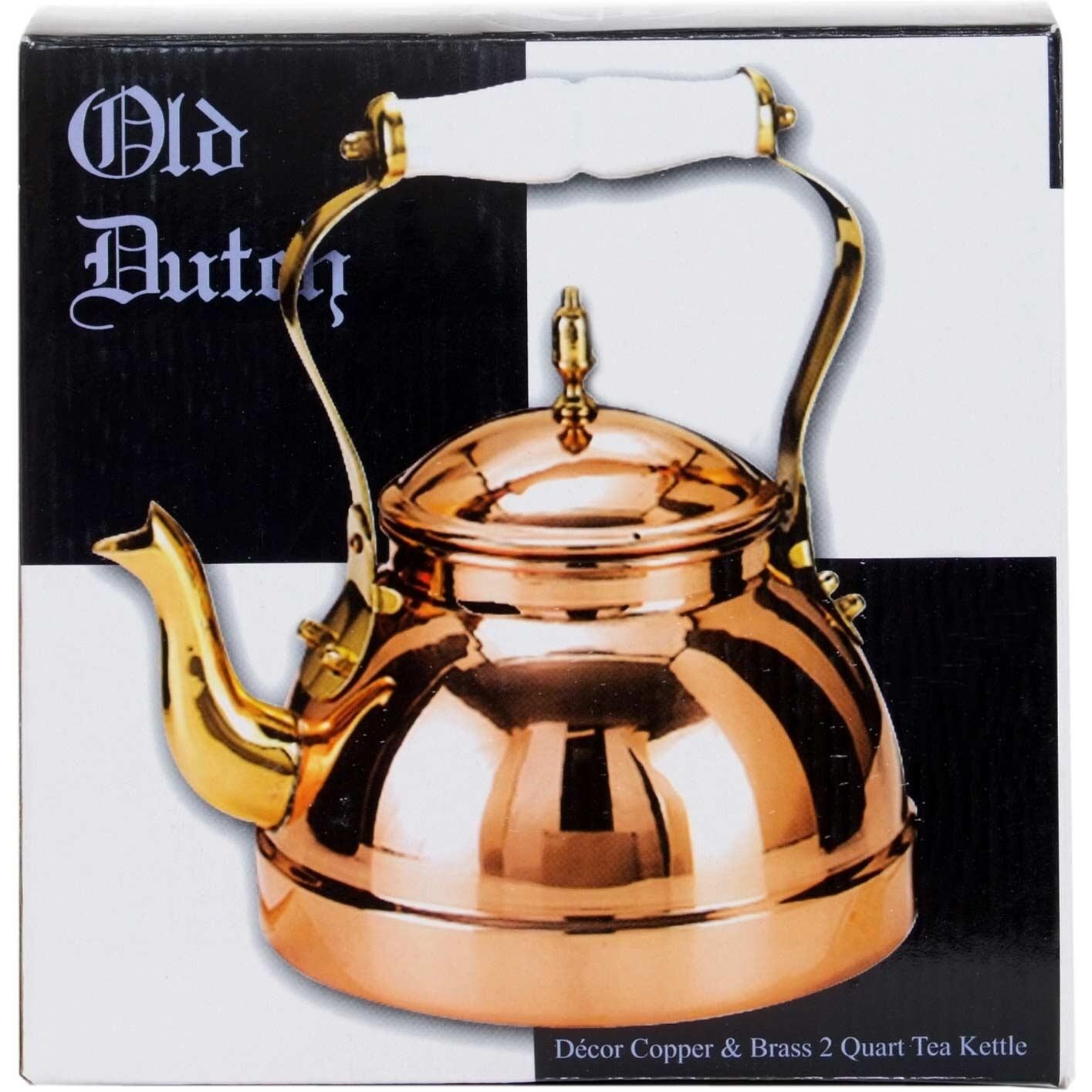 Old Dutch Copper Tea Kettle With Brass Accents And Ceramic ...