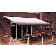 Sunsetter Pro Motorized Awning (14 Ft / Burgundy Stripe) With Traditional Laminated Fabric With Right Mounted Motor And Wall Bracket