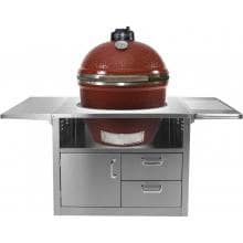 Kamado Joe BigJoe Ceramic Grill With Stainless Bands On Stainless Steel Cart - Red
