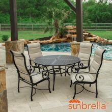 Elysian 5 Piece Padded Sunbrella Sling Patio Dining Set W/ 52-Inch Round Table By Lakeview Outdoor Designs image