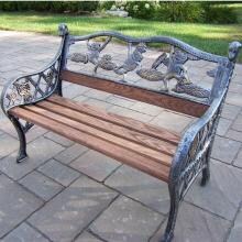 Oakland Living Frog Cast Iron And Wood Patio Kiddy Bench - Antique Pewter