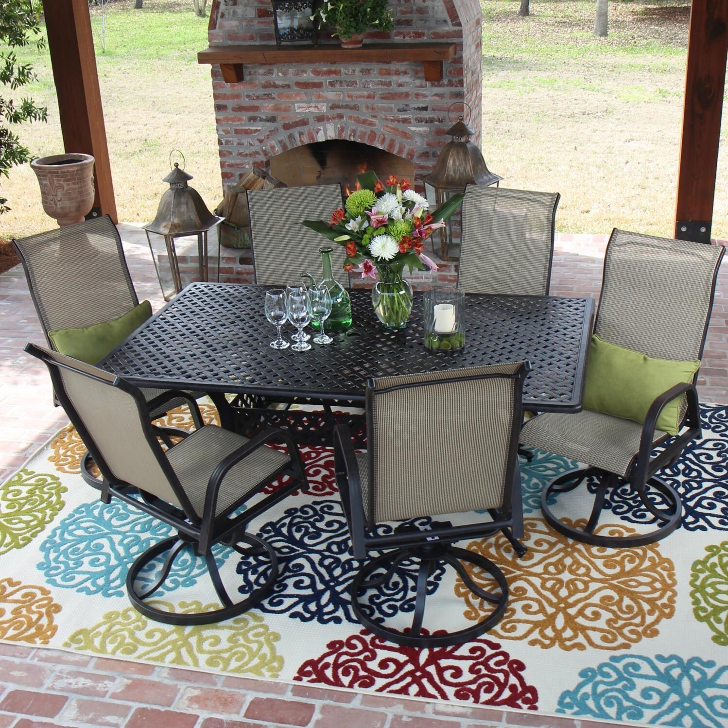 Sling Patio Swivel Rocker Set Modern 7 Piece Patio Dining Set With Swivel Chairs Outdoor Decoration