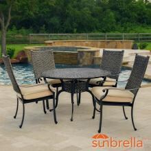 Carondelet 5 Piece Wicker Patio Dining Set W/ 48-Inch Round Patio Dining Table & Sunbrella Spectrum Sand Cushions By Lakeview Outdoor Designs image