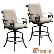 Elysian 2 Piece Aluminum Patio Bar Stool Set W/ Sunbrella Canvas Antique Beige Cushion By Lakeview Outdoor Designs image