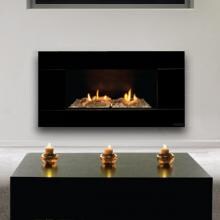 Escea ST900 Indoor Natural Gas Fireplace - Black With With Ceramic Driftwood And White Stones