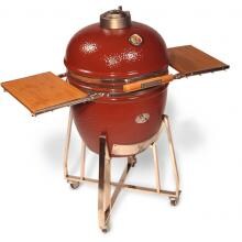 Saffire Grill Kamado Style Charcoal Grill And Smoker On Cart With Shelves - Jasper Red