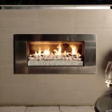 Escea EF5000 Outdoor Propane Fireplace - Stainless Steel With White Ceramic Stones Escea EF5000 Outdoor Propane Fireplace - Stainless Steel With White Ceramic Stones