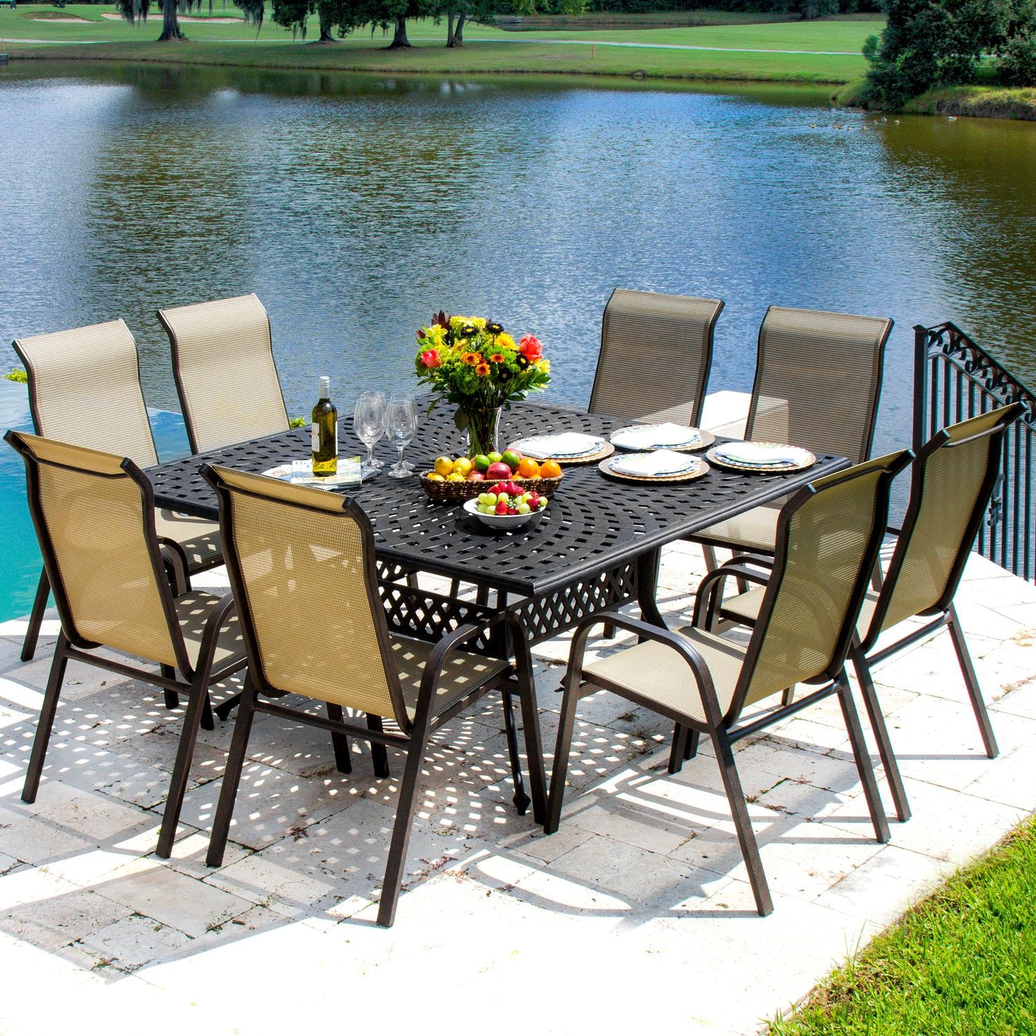 Similiar 8 Person Square Patio Table Keywords Person Sling Patio Dining Set With Stacking Chairs And Square Table