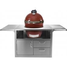 Kamado Joe Classic Ceramic Grill With Stainless Bands On Stainless Steel Cart - Red