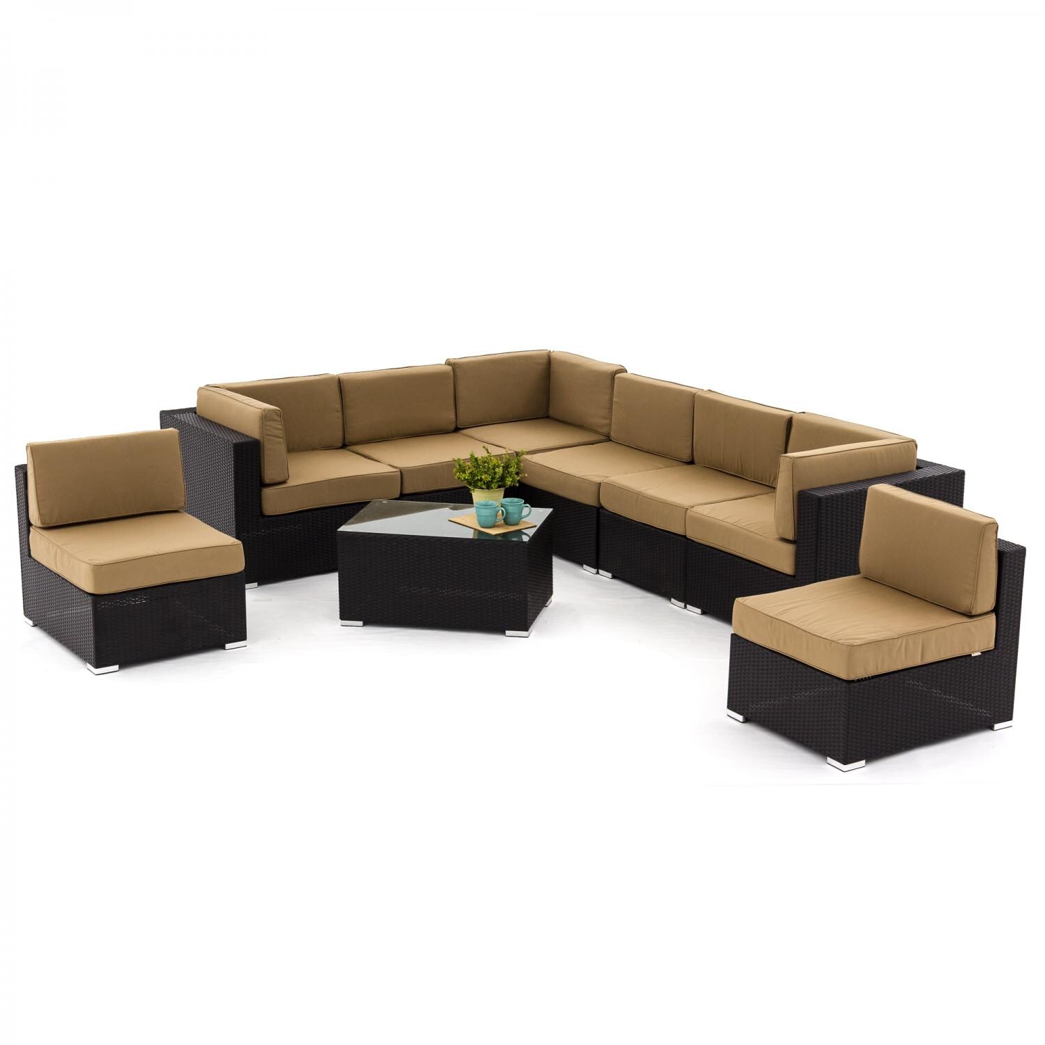 Avery Island 9 Piece Resin Wicker Patio Sectional Seating Set With