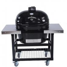 Primo Jack Daniels Edition Oval XL Ceramic Kamado Grill On Steel Cart With Stainless Side Tables image