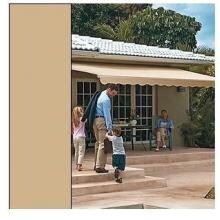 Sunsetter Pro Motorized Awning (12 Ft / Solid Sand) With Traditional Laminated Fabric With Right Mounted Motor And Wall Bracket