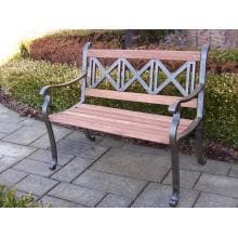 Oakland Living Triple Cross Iron And Wood Patio Bench - Antique Bronze