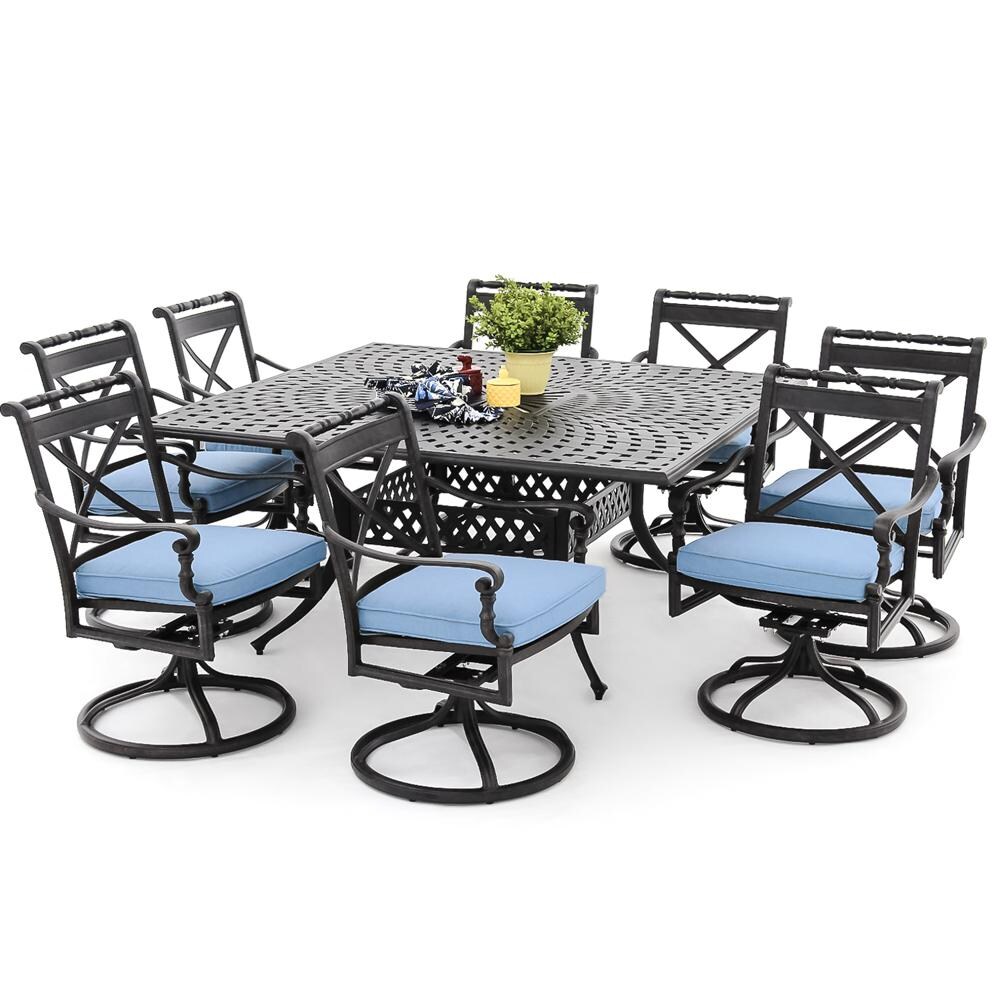 Carrolton 9 Piece Cast Aluminum Patio Dining Set With ...