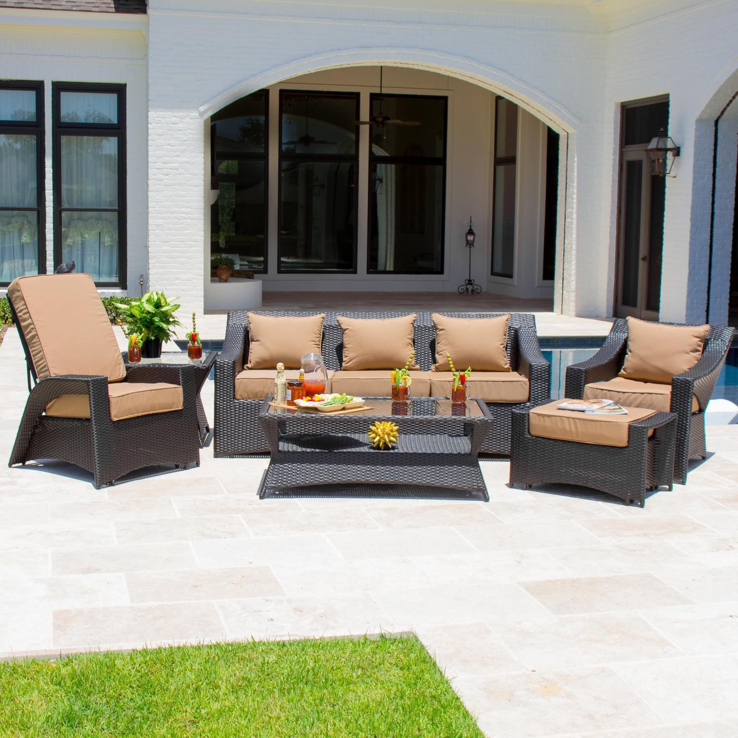 Providence 6 Piece Resin Wicker Patio Seating Set With Reclining Chair