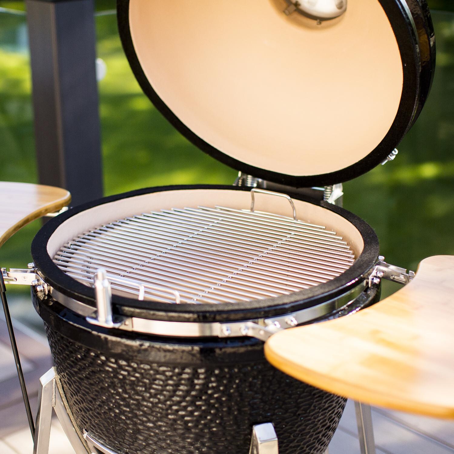 Louisiana Grills K18 Ceramic Kamado Grill On Cradle With Side Shelves