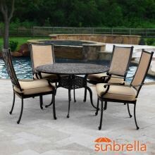Bocage 5 Piece Cast Aluminum Sling Patio Dining Set W/ 48-Inch Round Table & Sunbrella Heather Beige Cushions By Lakeview Outdoor Designs image