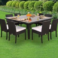 Caluco Maxime 8-Person Resin Wicker Patio Dining Set With Glass Top Table - Dark Java