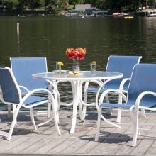 Telescope Casual Aruba II 4-Person Sling Patio Dining Set With Stacking Chairs And Glass Top Table