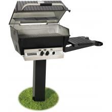 Broilmaster H3 Deluxe Natural Gas Grill On Black In-Ground Post With Black Drop Down Side Shelf image