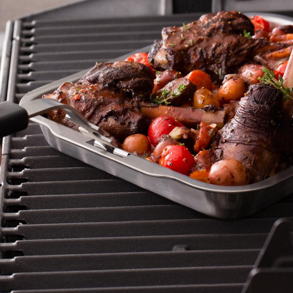 Broil King Stainless Steel Roasting/ Drip Pan - 63106 - From Side - Lifestyle thumbnail