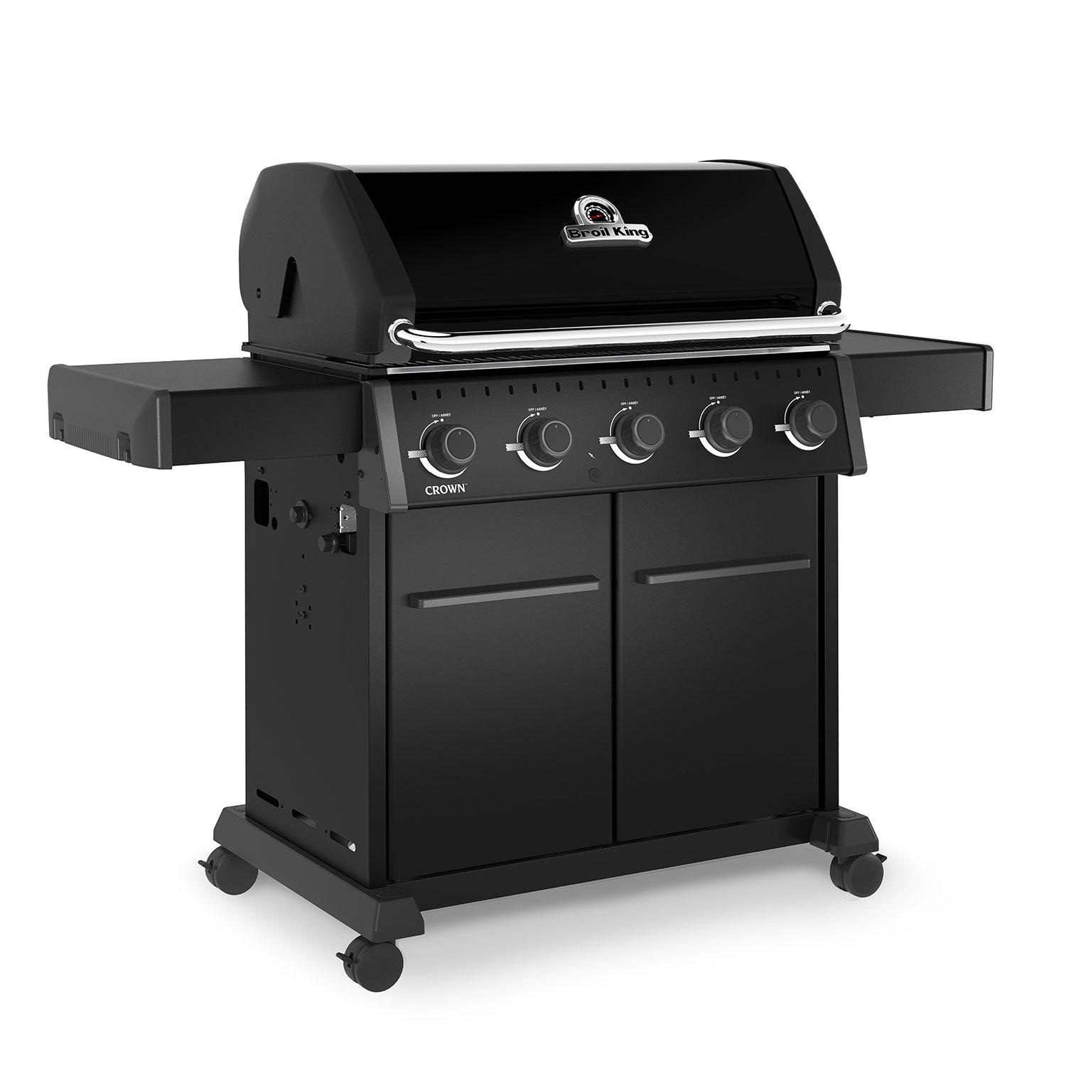 Broil King 866157 Crown 520 Shadow 5 Burner Natural Gas Grill - Black - Hood Down - Side View - White Background thumbnail