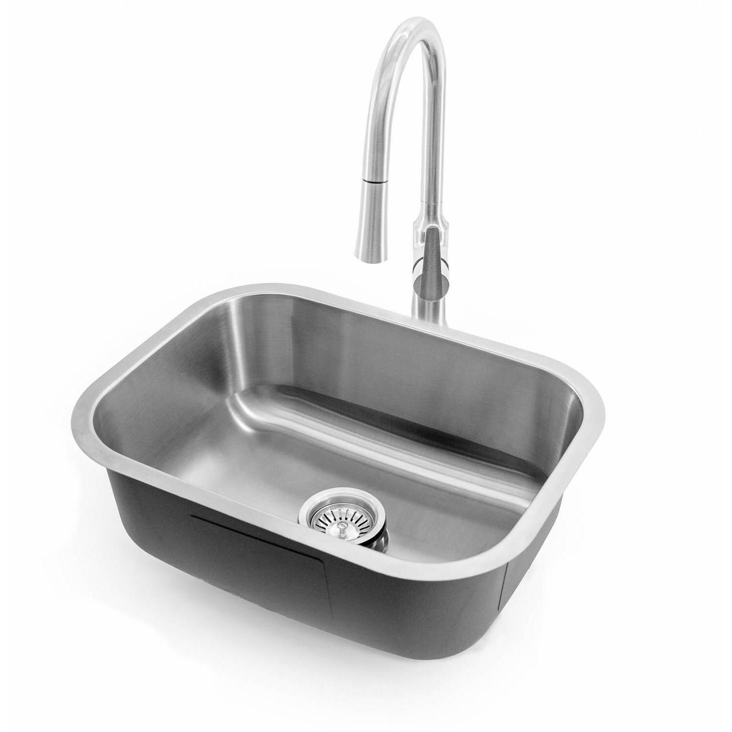 BBQGuys Signature 23 X 18 Outdoor Rated Stainless Steel Undermount Sink W/ Pull-Down Gooseneck Hot/Cold Faucet & Strainer
