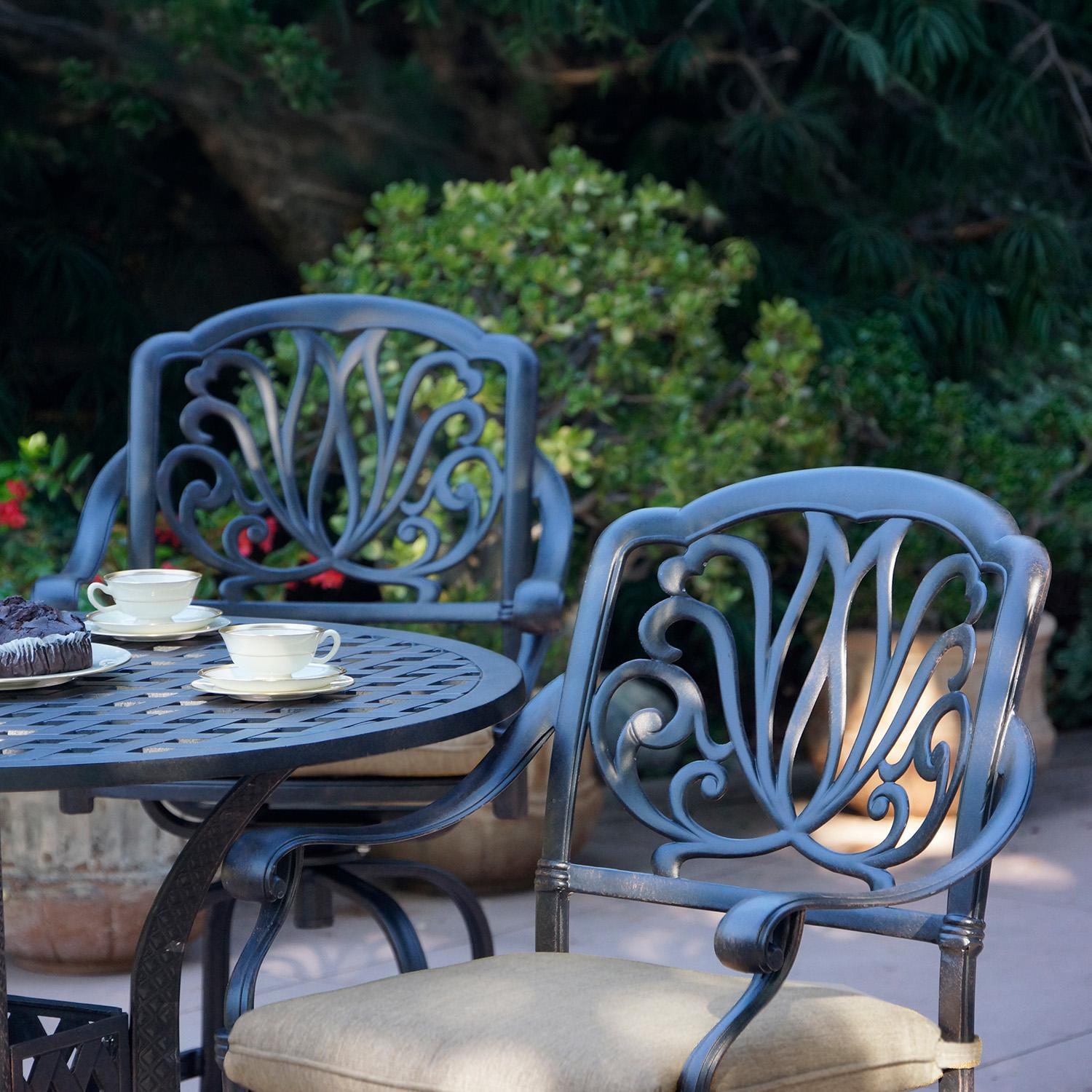 Darlee Elisabeth 5 Pc Cast Aluminum Bar Set w/ 42 Inch Round Series 30 Table in Antique Bronze/Beige - Chairs - Lifestyle thumbnail