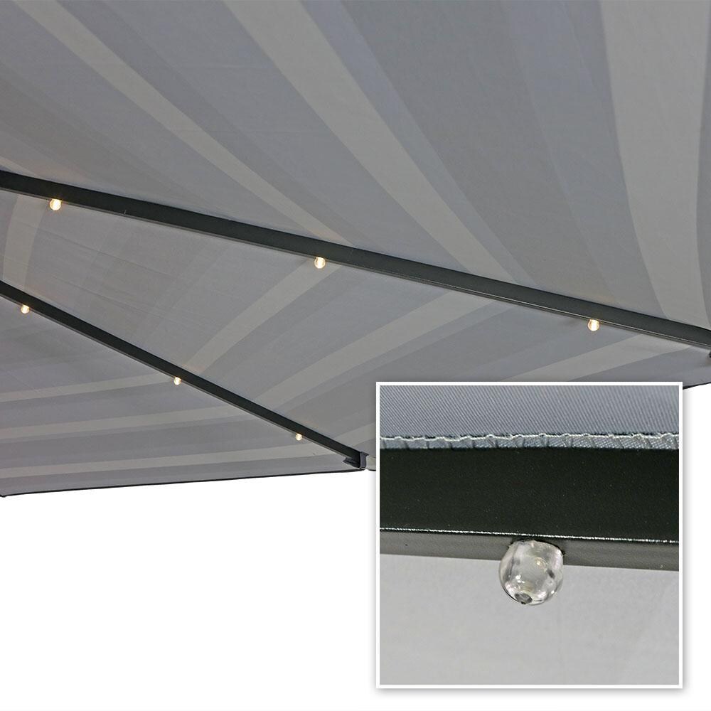 Ultimate Patio 9 Ft. Solar Lighted Octagonal Patio Umbrella W/ Crank Lift - Catalina Beach Stripe Canopy - LED Light thumbnail