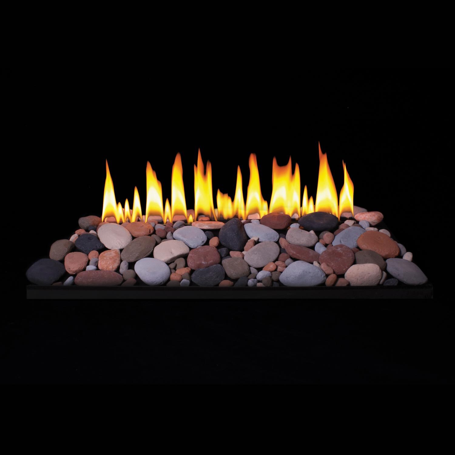 White Mountain Hearth By Empire 24-Inch See-Thru Mixed Decorative Fire Rocks Set With Vent-Free Natural Gas Loft Burner - Wall Thermostat W/ Analog Control