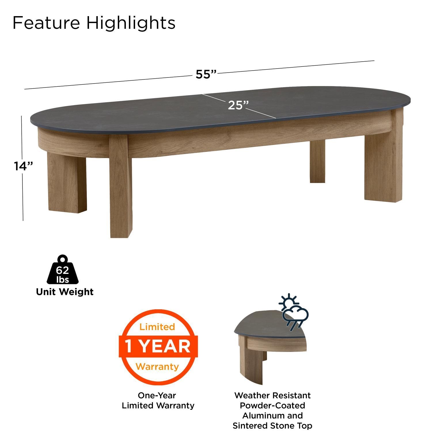 Heritage 25-in Aluminum Coffee Table in Beechwood by Lakeview Outdoor Designs - Features - Detail thumbnail