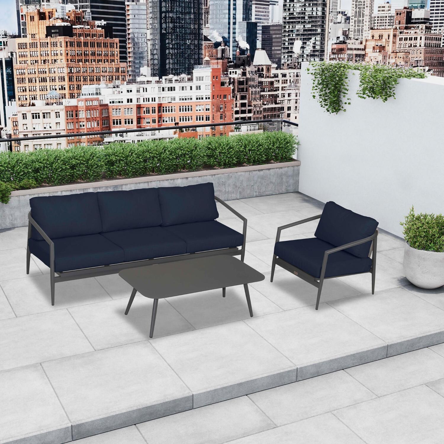 Lakeview Midnight Cove 3 Pc Aluminum Sofa Seating Set in Slate/Pebble Gray/Spectrum Indigo - Top - Lifestyle thumbnail