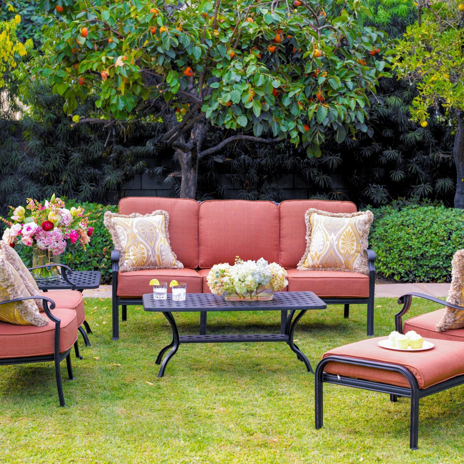 Darlee St. Cruz 6-Person Cast Aluminum Patio Deep Seating Set - Throw Pillows Not Included thumbnail