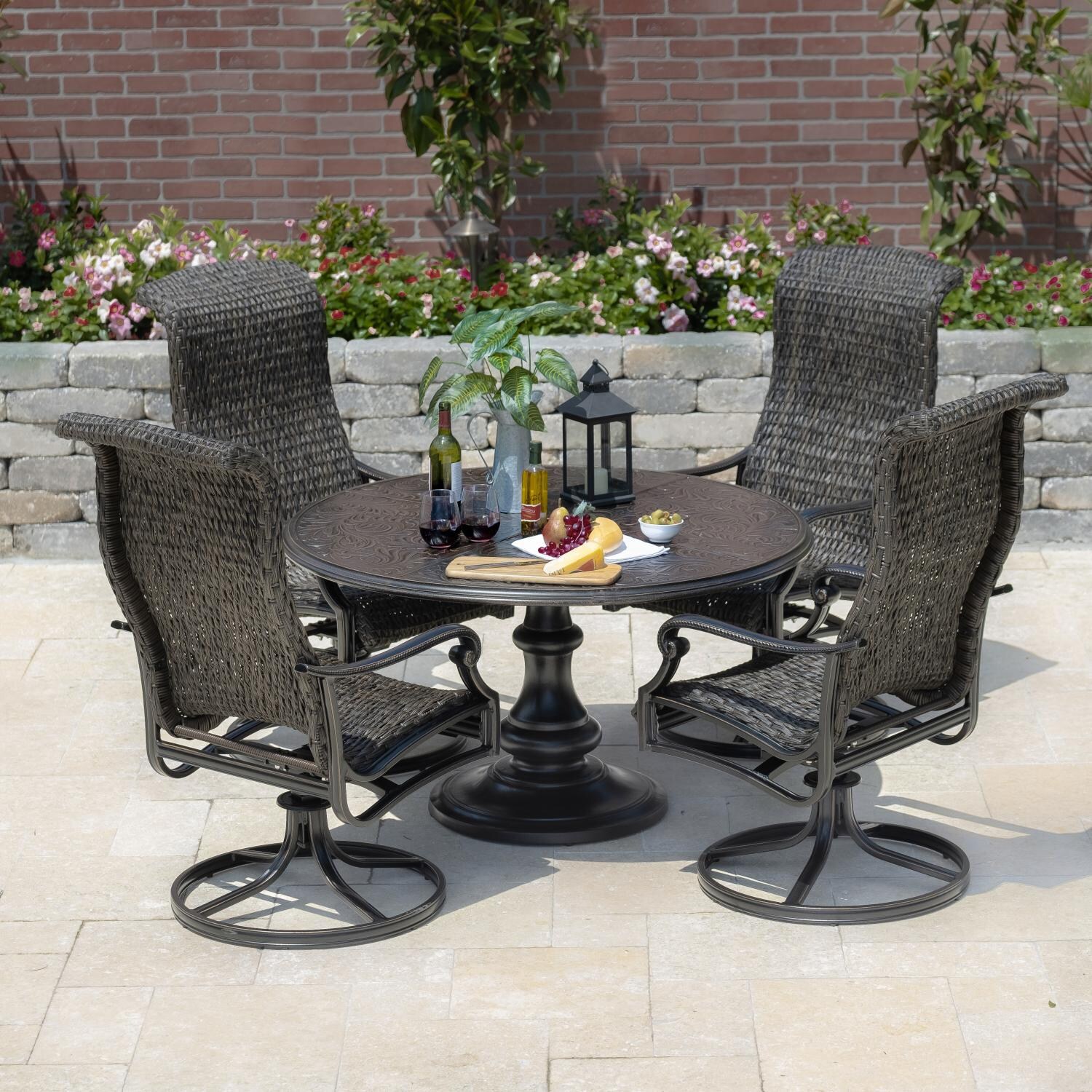 Du Monde 5 Piece Banana Leaf Wicker Patio Dining Set W/ 48 Inch Round