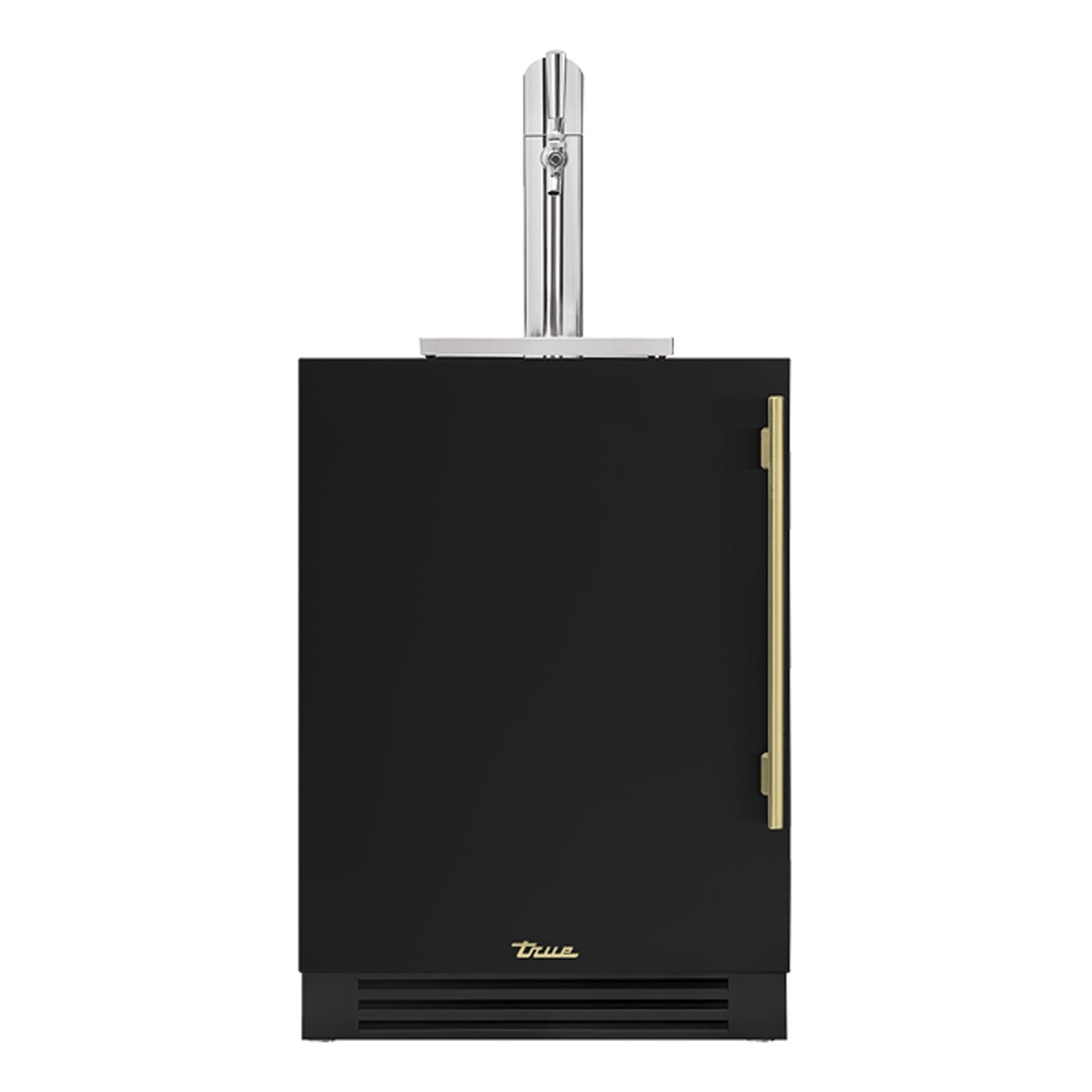 True TUR-24BD-L-OP-C~DSK-027-H01 24 Inch Left Hinge Outdoor Single Tap Beverage Dispenser - Matte Black w/ Brass Handle - White Background thumbnail