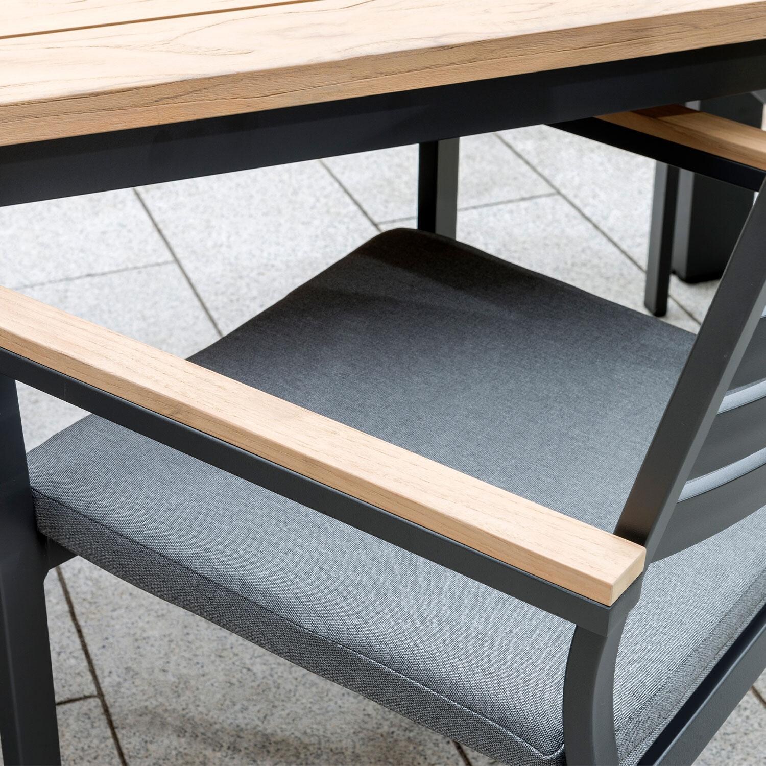 Elba 9 Pc Aluminum/Teak Dining Set By KETTLER - Dining Chair - Arm Rest - White Background thumbnail