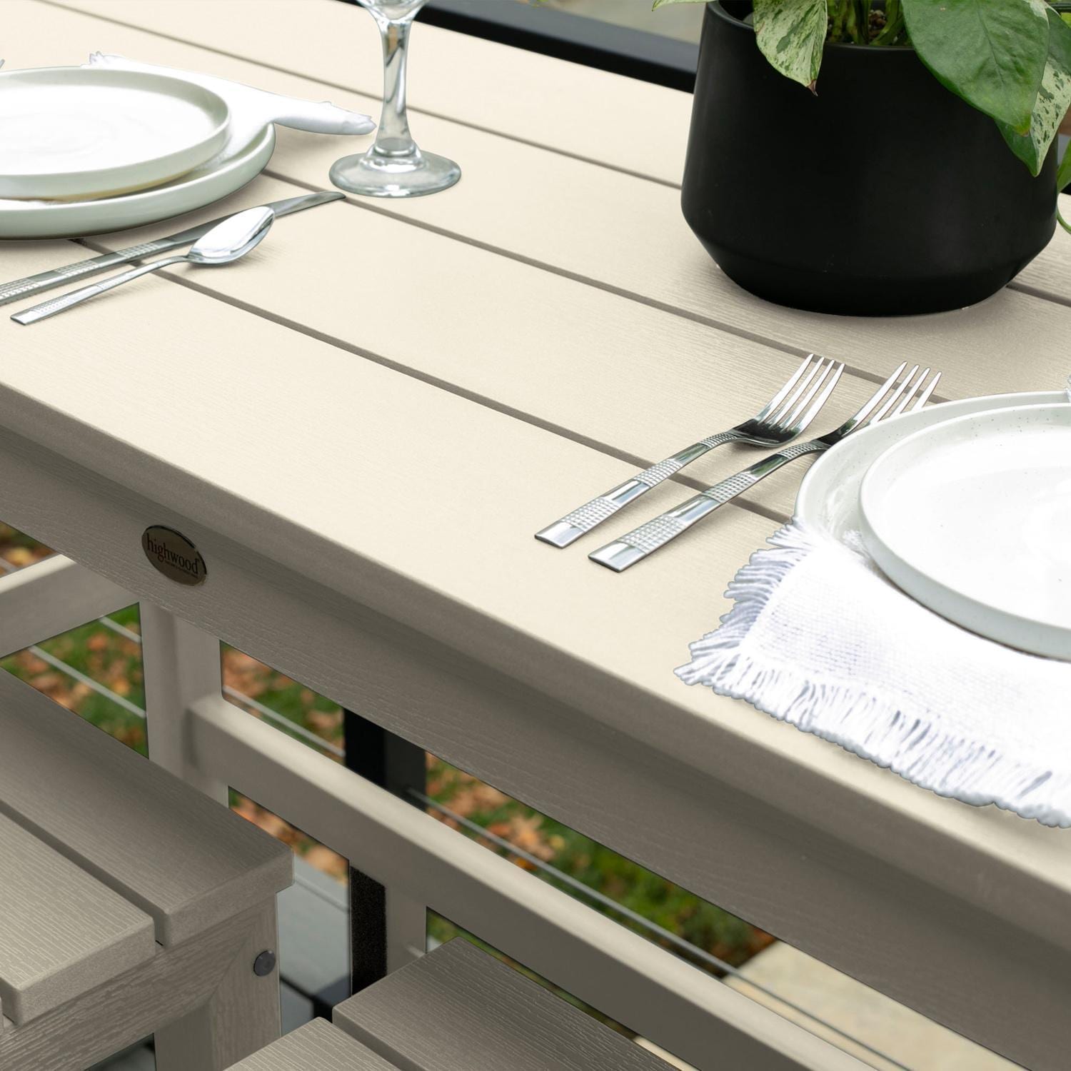 Lakeview Audubon 3 Pc Recycled Plastic Counter Height Balcony Dining Bar Set in Whitewash - Table Up Close - Detail thumbnail