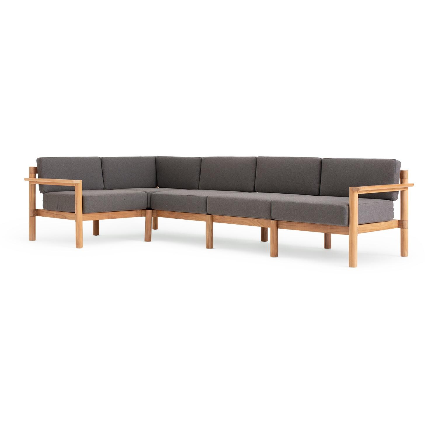 Neighbor 5 Piece Sectional W/ Teak Arms - Sunbrella Greystone image