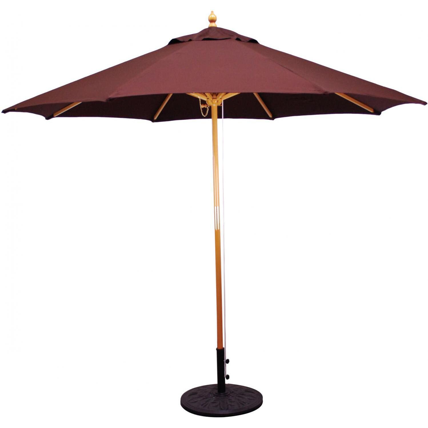 Galtech 9 Ft Wood Patio Umbrella With Pulley Lift Dark Bbq Guys Patio Umbrella With Pulley Lift Dark Wood Zoom In