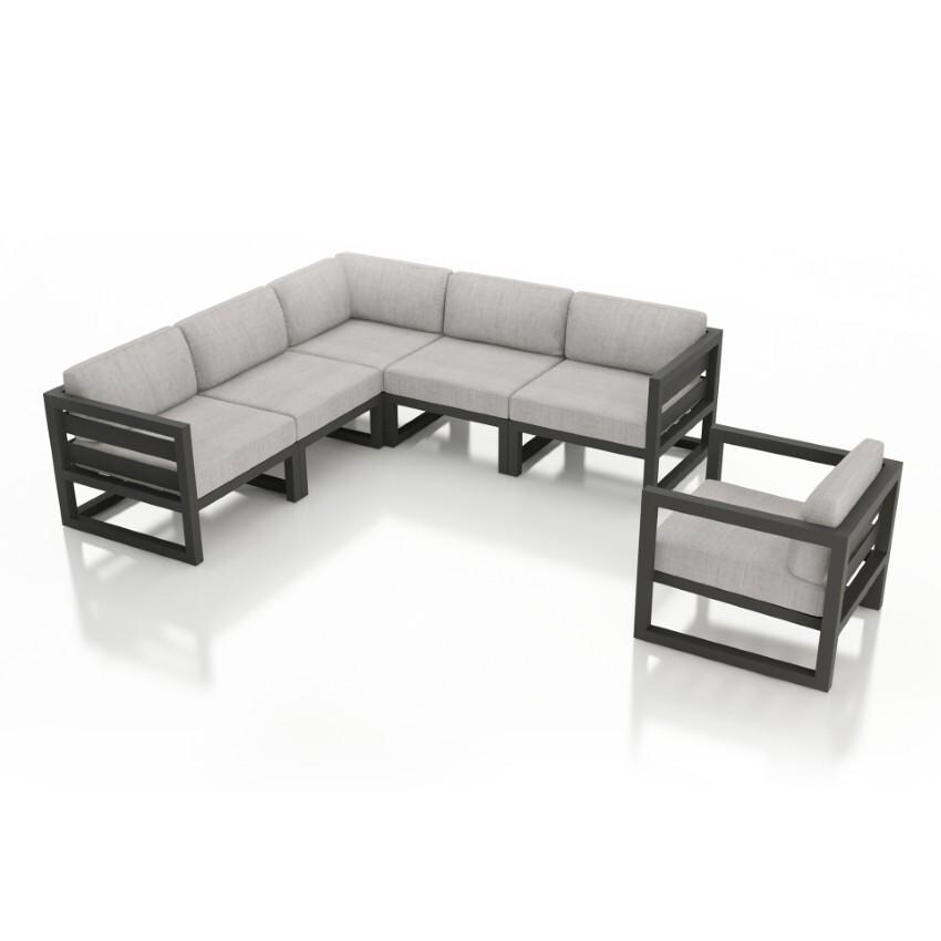 Misty Cove 6 Piece Sectional Set in Slate w/Club Chair & Cast Silver Cushions by Lakeview - White Background thumbnail