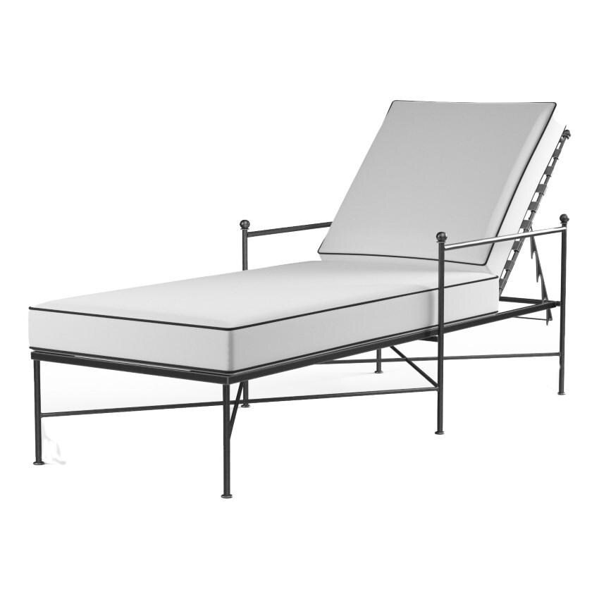 Provence Wrought Iron Chaise Lounge w/ Contrast Spectrum Carbon Welt in Pewter/Canvas Natural by Sunset West - White Background thumbnail