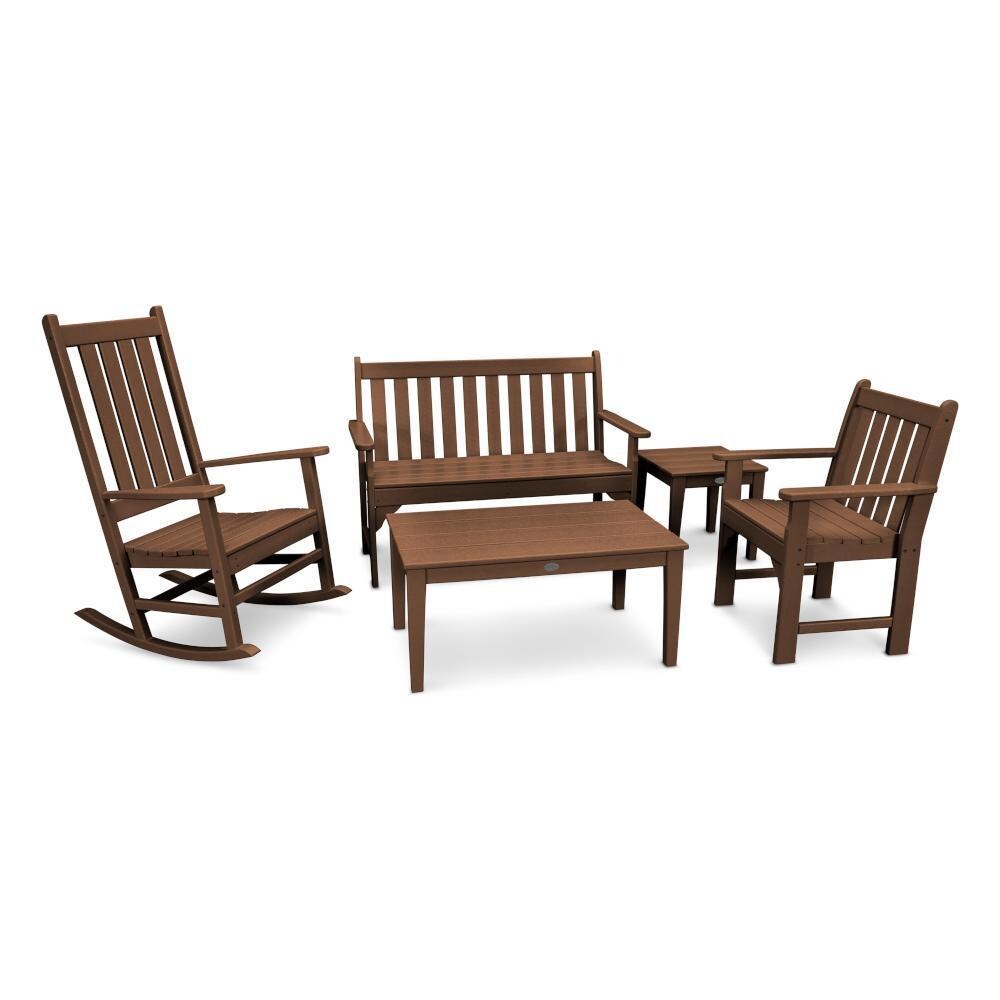 POLYWOOD Teak Vineyard 5-Piece Bench & Rocking Chair Set thumbnail