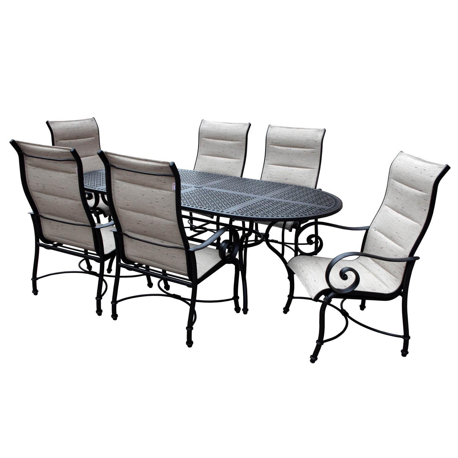 Elysian 7 Piece Padded Sunbrella Sling Patio Dining Set W/ 84 X 42 Inch